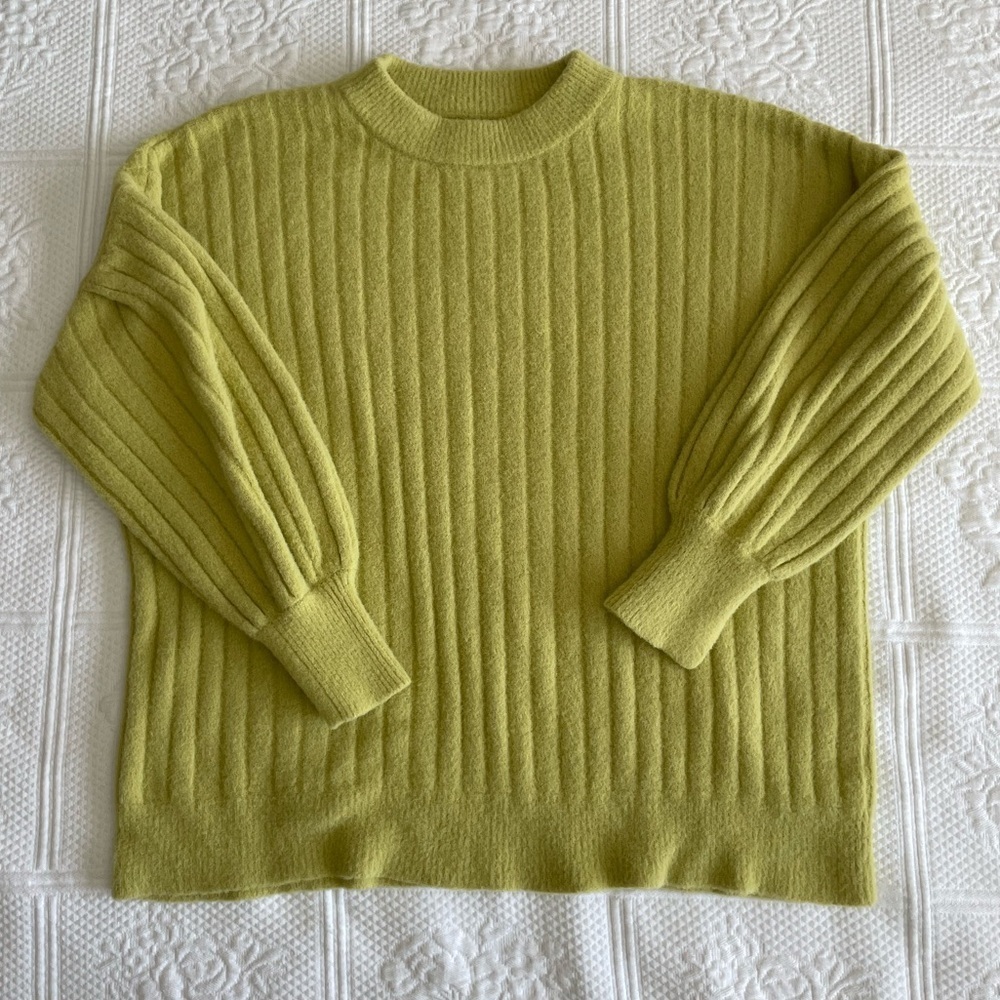 Aerie Buttercream Oversized Ribbed Crew Neck Sweater Lime Green XS